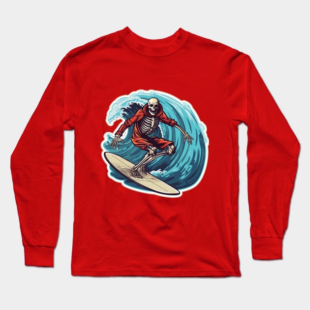 Skeleton Surfer - Thrill Seeker Long Sleeve T-Shirt by VelvetRoom